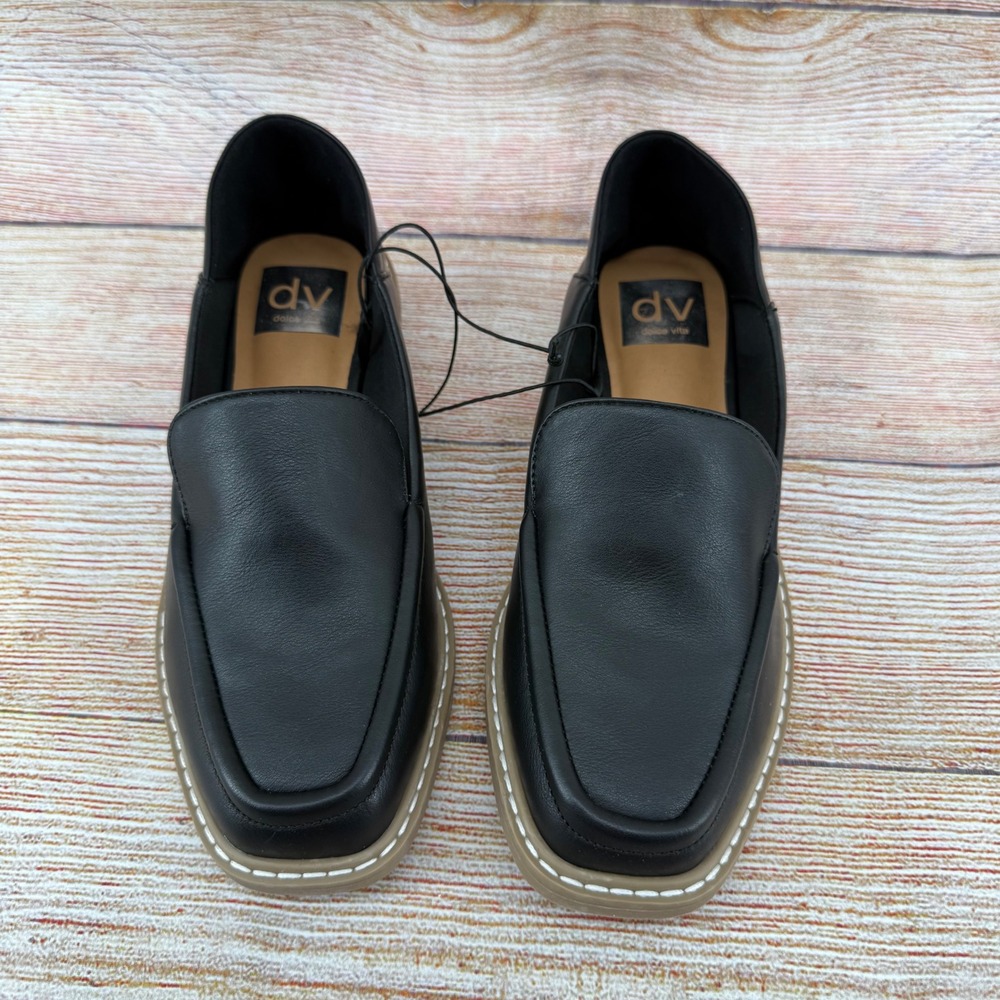 DV Dolce Vita Flirty Black Square Toe Slip‎ On Loafers Low Stacked Heel Womens 9 - Picture 4 of 8